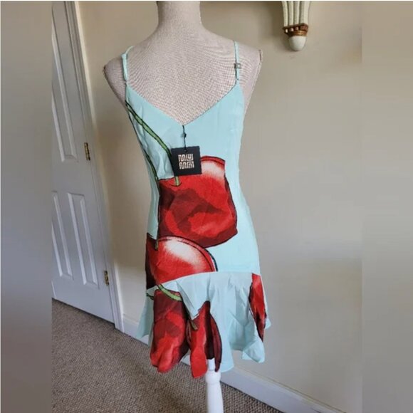 Free People x Muma NWT World Cherry 100% silk Mini Dress size XS - Picture 4 of 8